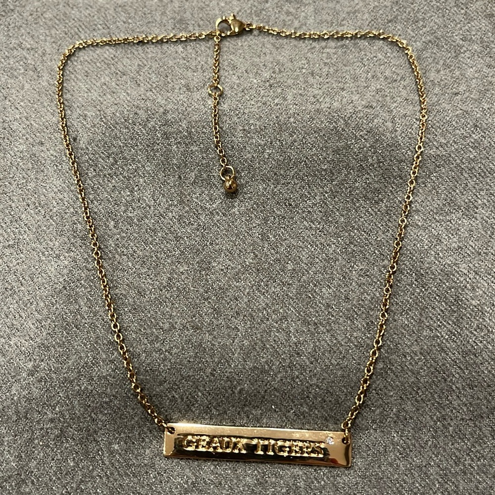 LSU “Geaux Tigers” Stadium Address Bar Goldtone Necklace